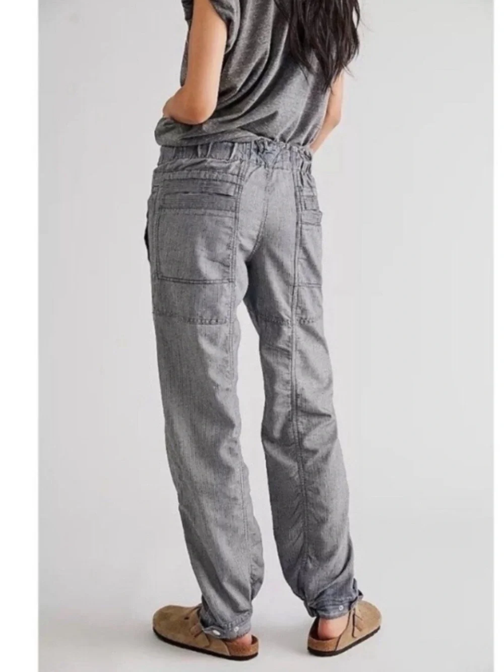 NWT Free People Wide-Leg Drawstring Jogger Jeans Blue Small